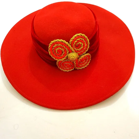 VINTAGE WOOL RED DECORATIVE HAT Vintage 90s Burgundy Red Wide Brim Wool Hat - Etsy main image 4